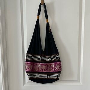 Thai Elephant BOHO Fair trade Shoulder Bag Black and Pink Patterned Women's Bag